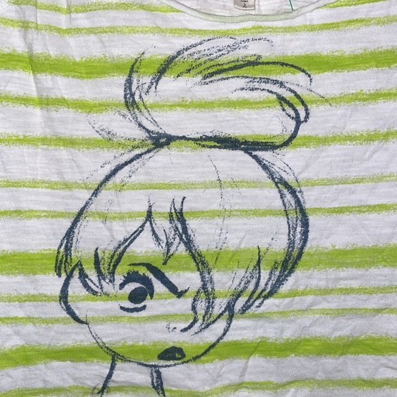 •DISNEY•COUTURE PETER PAN GREEN/WHITE "THINK TINK" BOAT NECK CROP TOP SIZE LARGE - Picture 4 of 9